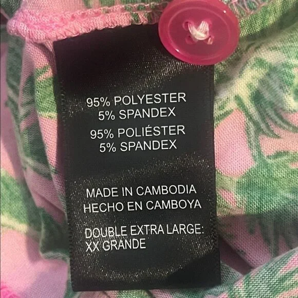 Room Service Pink & Green Palm Tree Print Pajama Set Size XXL - Picture 10 of 12